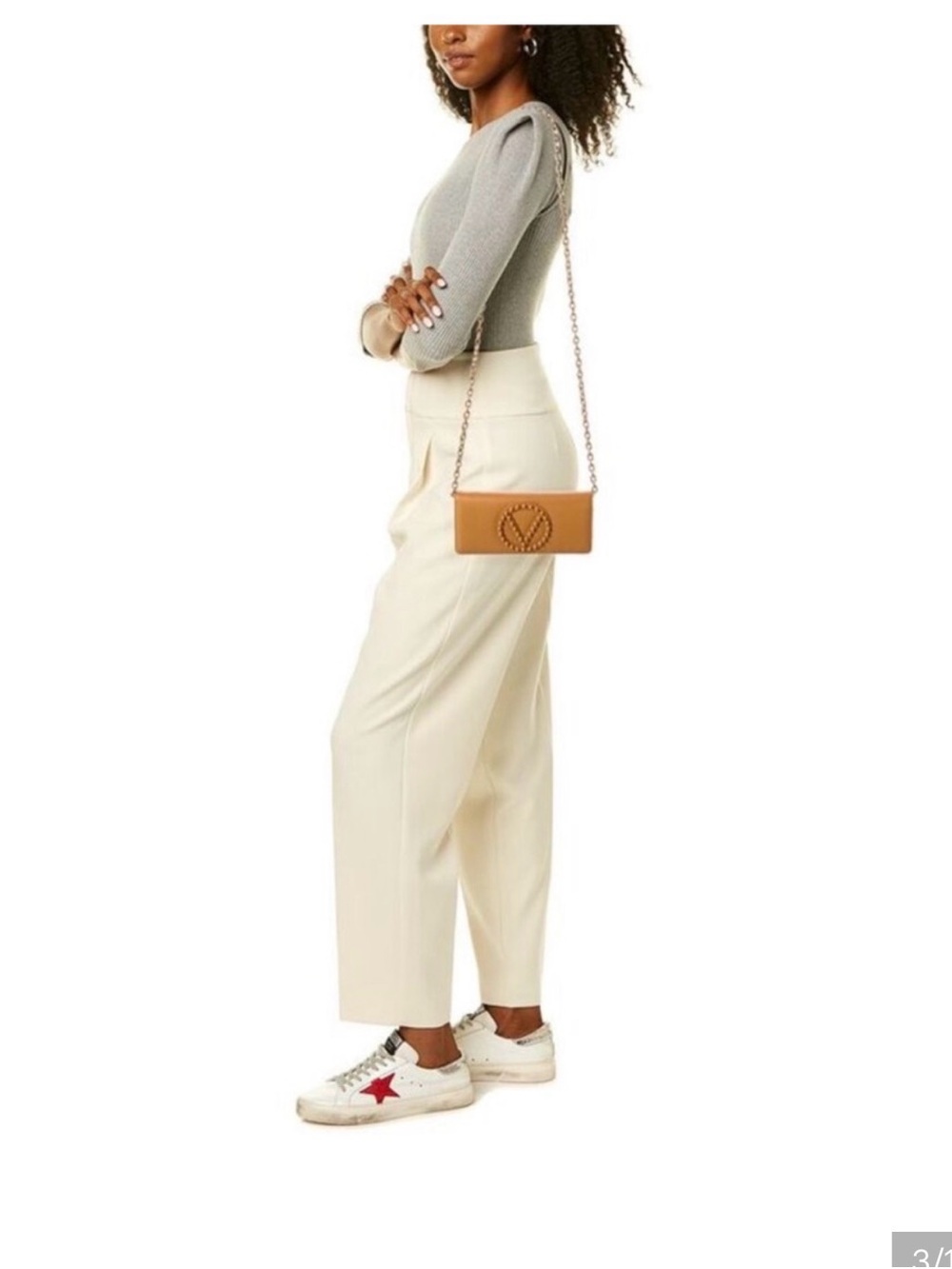 Mario Valentino Tan Leather Chain Wallet Shoulder Bag